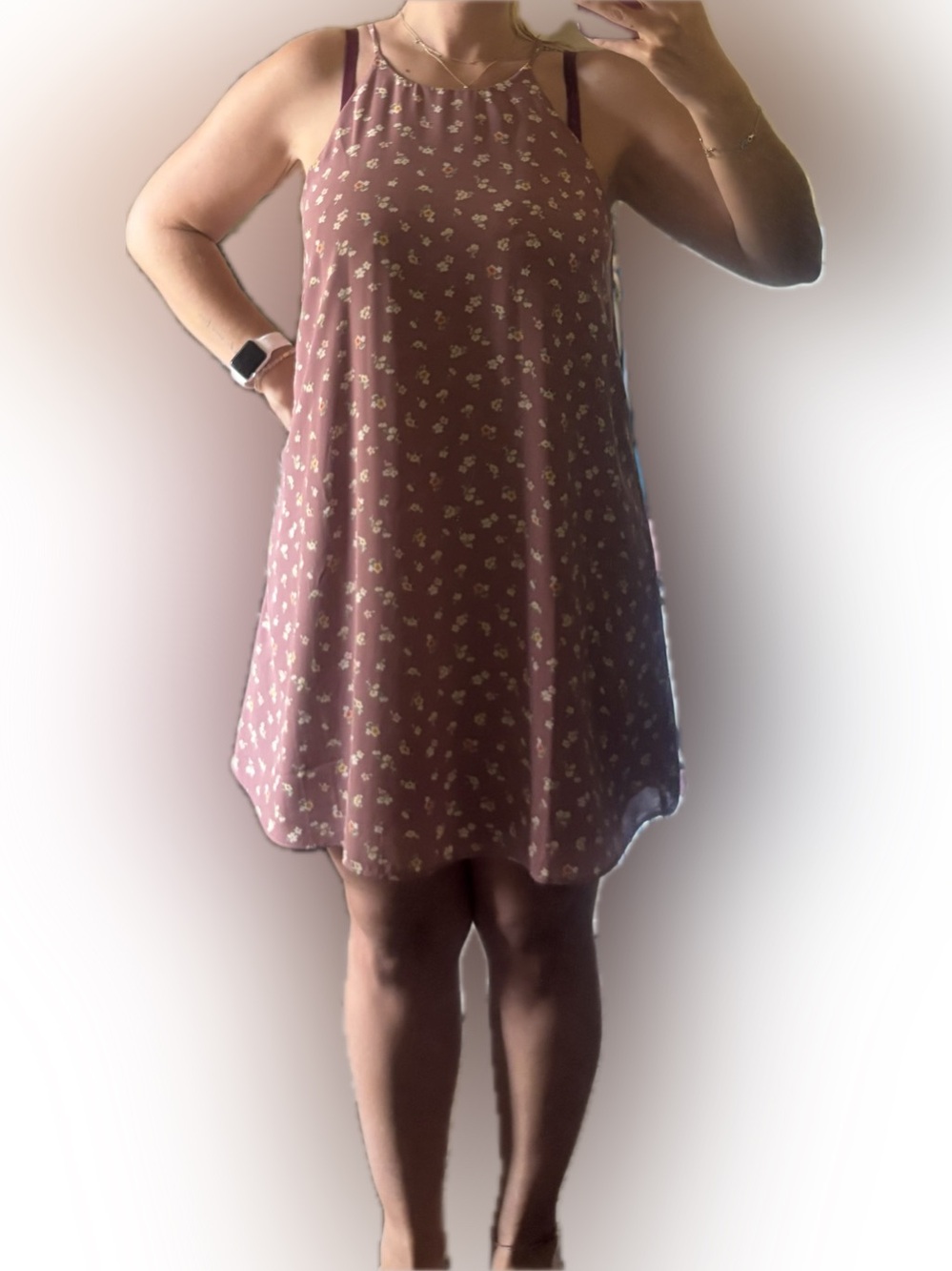 Pink Rose Mauve Floral Sleeveless Swing Dress